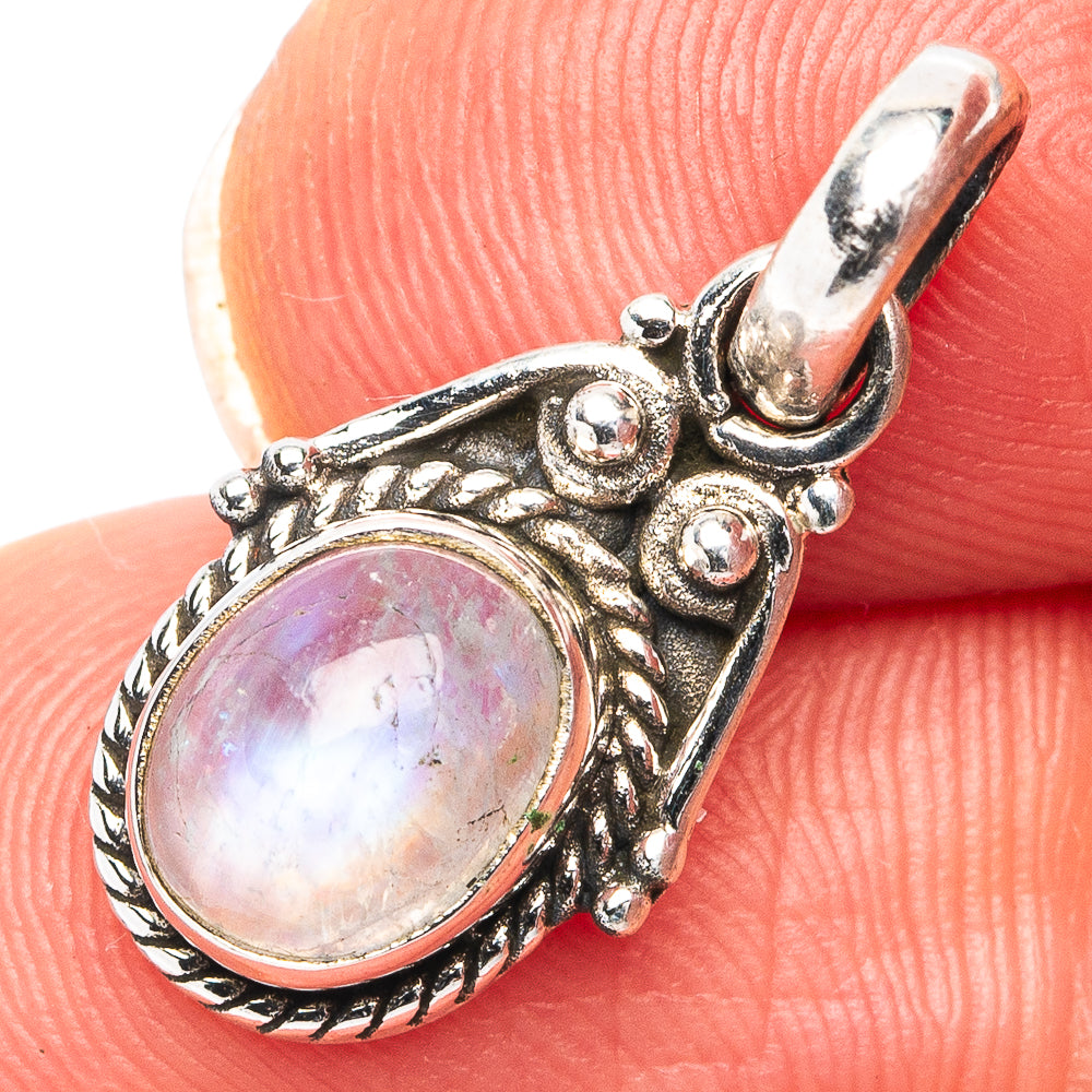 Rainbow Moonstone Dainty Pendant 7/8" (.925 Sterling Silver)