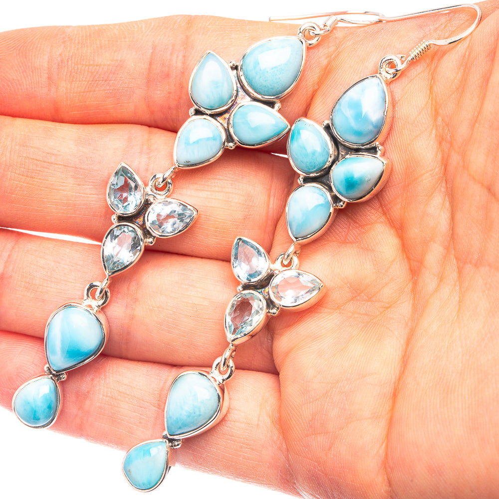 Signature Larimar, Blue Topaz Earrings 3 3/8" (925 Sterling Silver) E432342