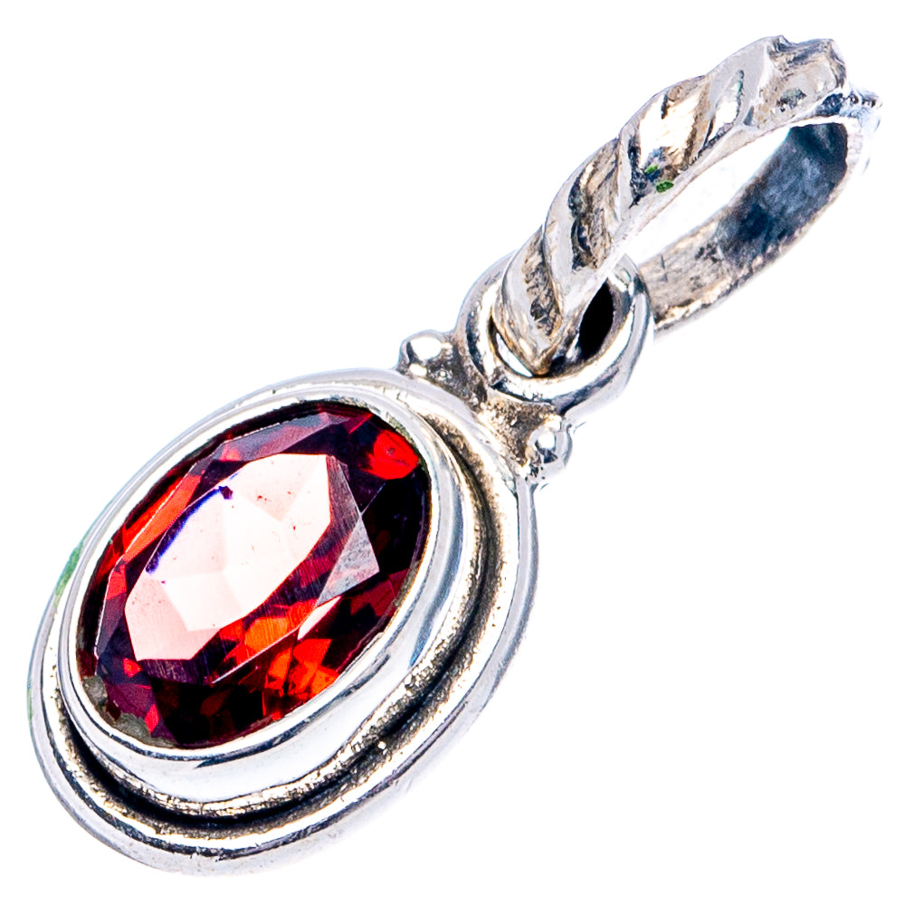 Garnet Dainty Pendant 3/4" (.925 Sterling Silver)