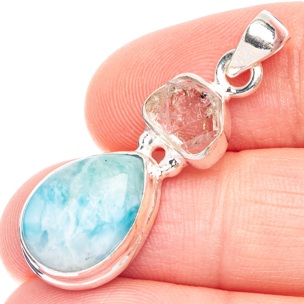 Larimar, Herkimer Diamond Pendant 1 3/8" (925 Sterling Silver) P43782