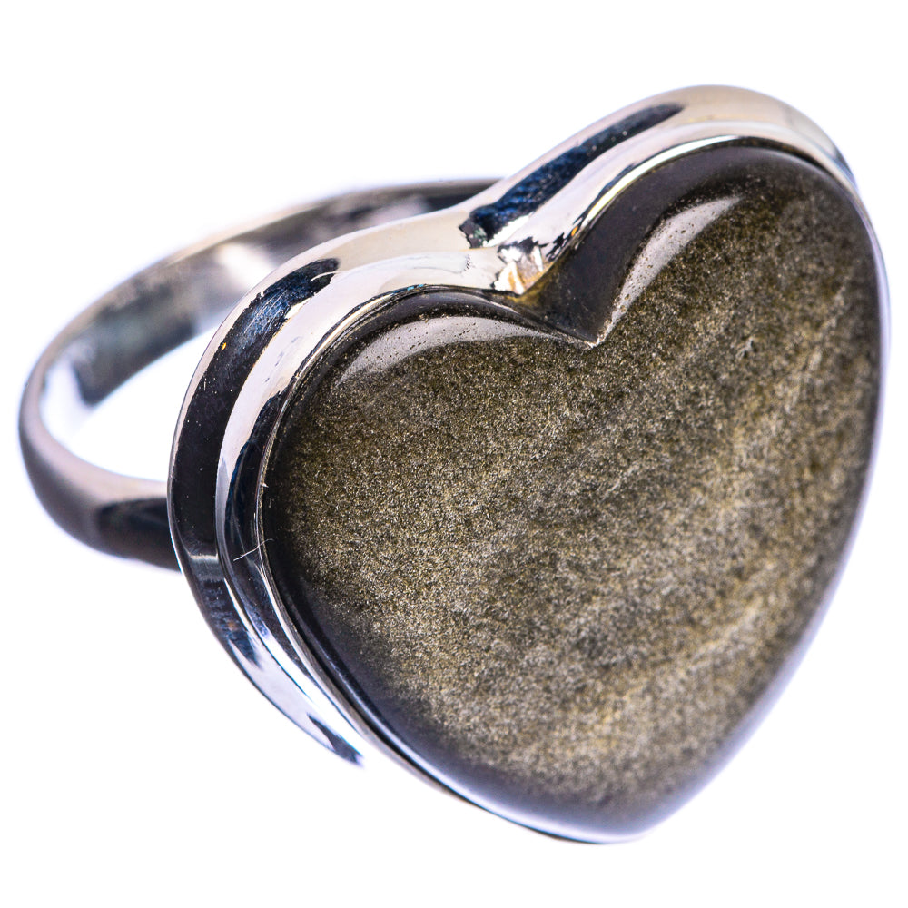 Large Gold Sheen Obsidian 925 Sterling Silver Ring Size 9