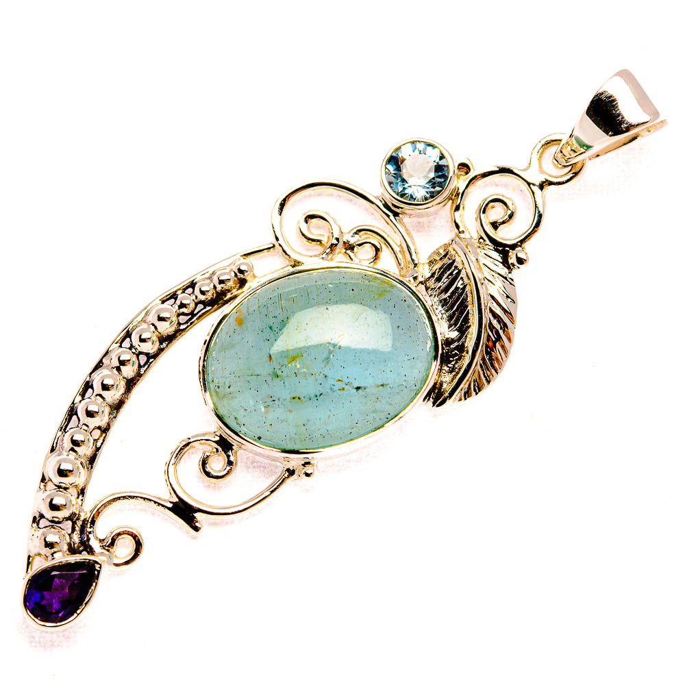 Signature Natural Aquamarine, Blue Topaz, Tanzanite 925 Sterling Silver Pendant 2 3/8" (925 Sterling Silver) PD37801