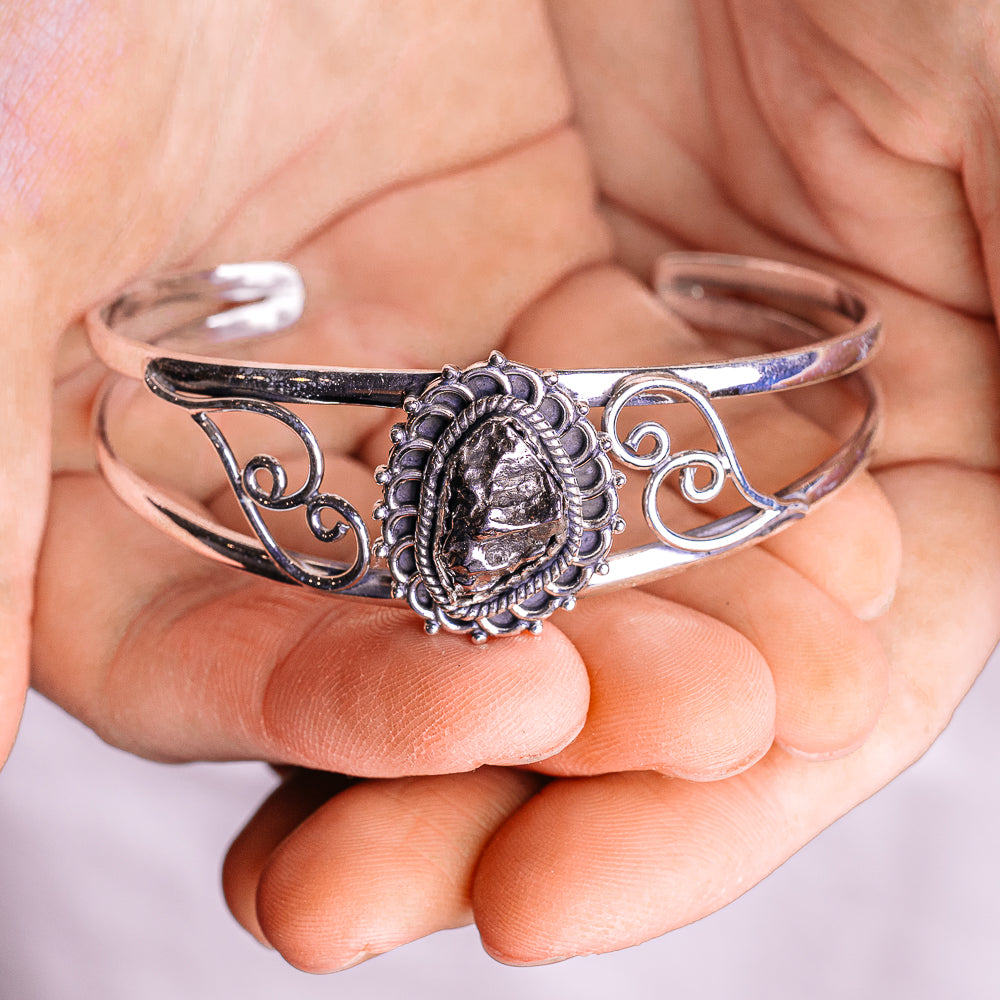 Campo Del Cielo Meteorite Cuff Bracelet Adjustable (.925 Sterling Silver)