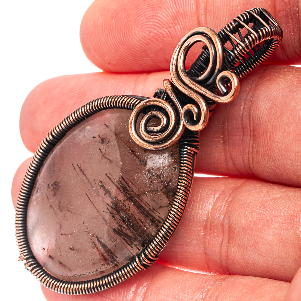 Rutilated Quartz Wire Wrap Pendant 2 1/4" (Oxidized Copper)