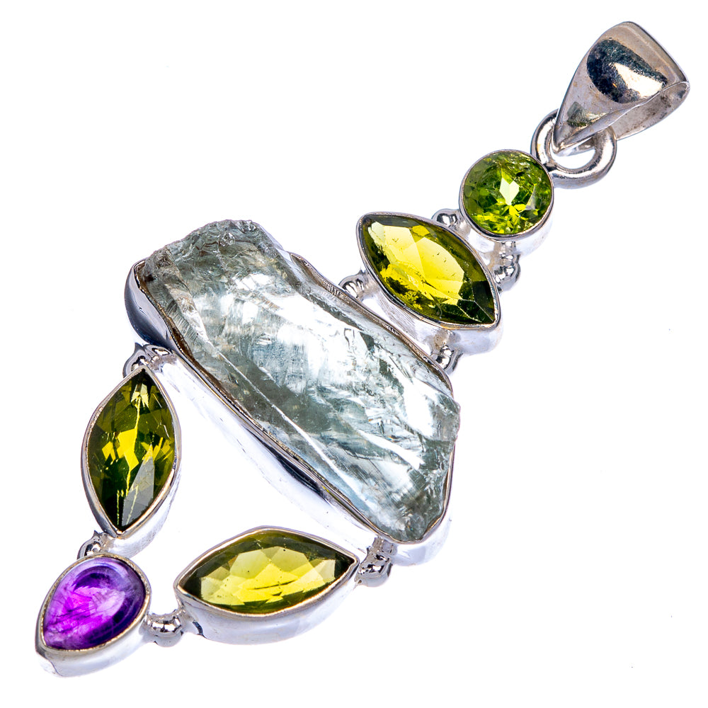 Raw Aquamarine, Peridot, Amethyst Pendant 2 1/8" (925 Sterling Silver) P39831