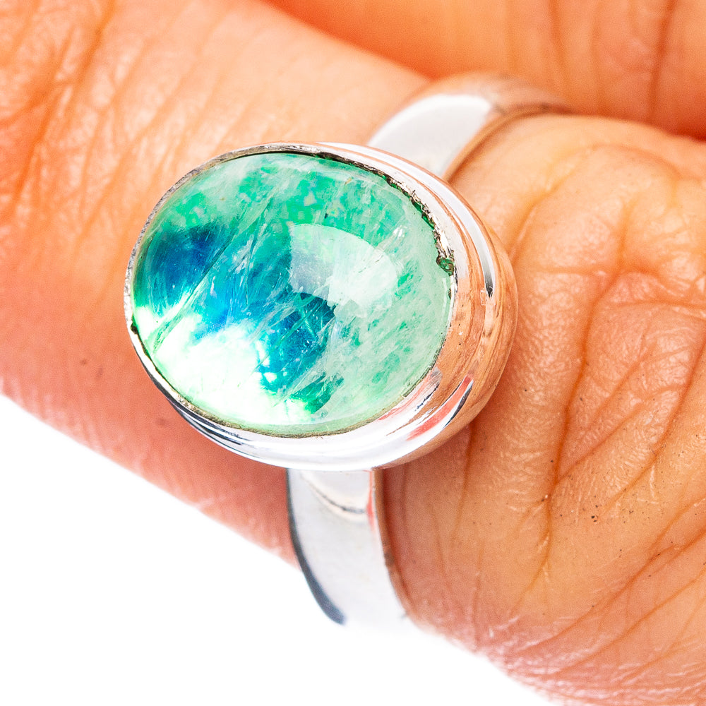 Green Moonstone Ring Size 6.5 (925 Sterling Silver) R3711