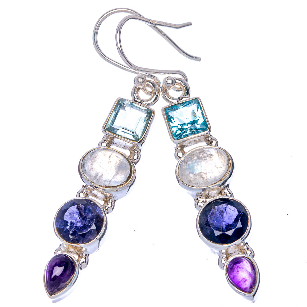 Rainbow Moonstone, Tanzanite, Amethyst, Blue Topaz Earrings 1 7/8" (925 Sterling Silver) E433078