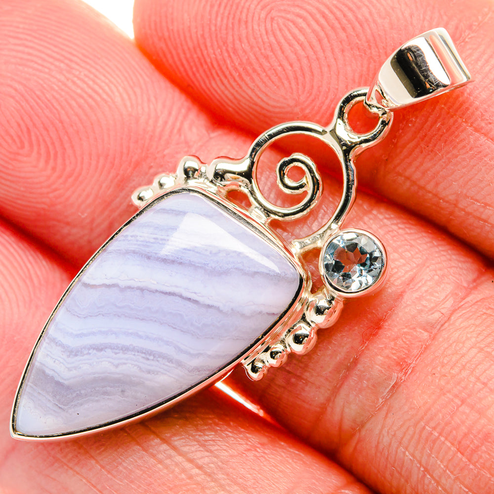 Premium Blue Lace Agate, Blue Topaz 925 Sterling Silver Pendant 1 5/8" (925 Sterling Silver) PD37769