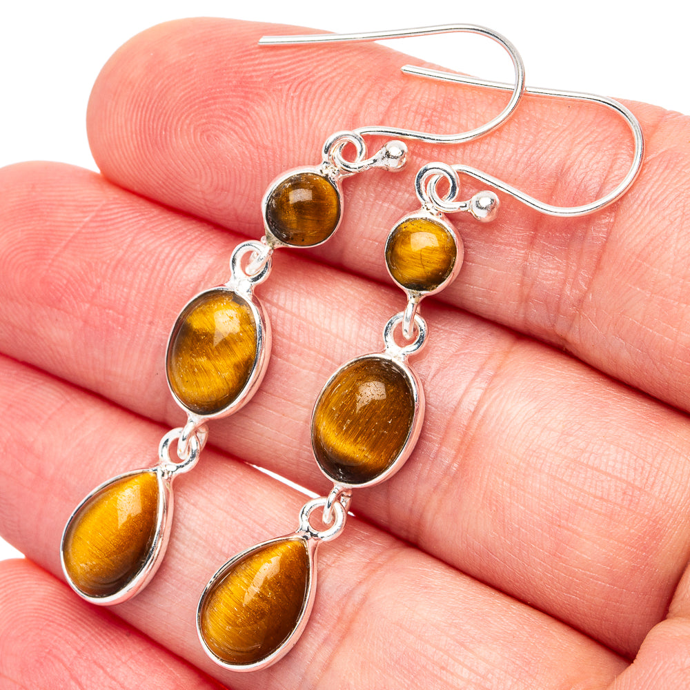 Tiger Eye Earrings 2 1/8" (925 Sterling Silver) E2971