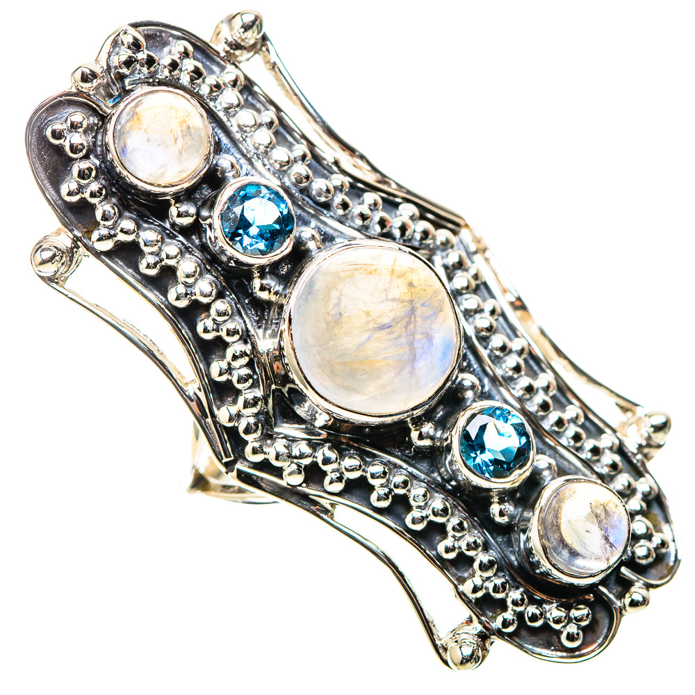 Signature Large Rainbow Moonstone, Blue Topaz Ring Size 7.5 (925 Sterling Silver) RING138271