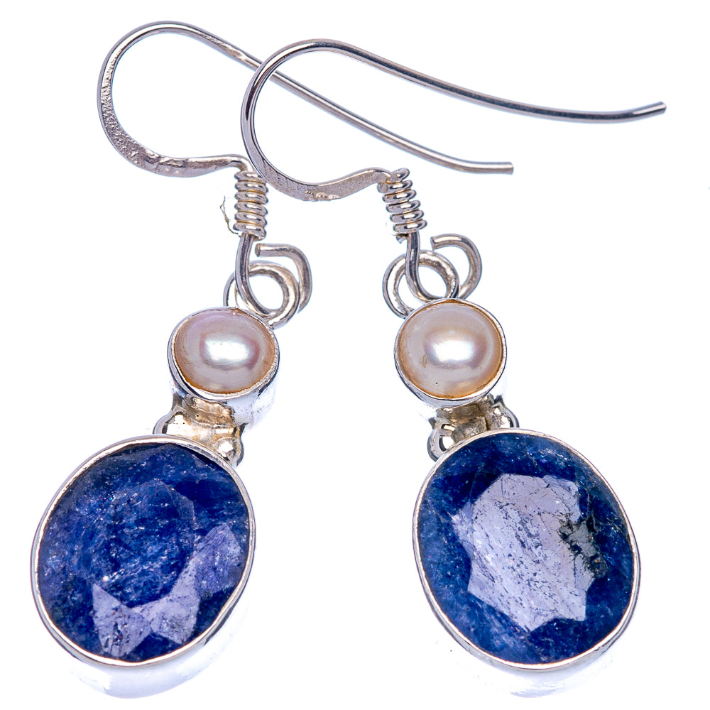 Blue Sillimanite, Cultured Pearl Earrings 1 1/2" (925 Sterling Silver) E433408