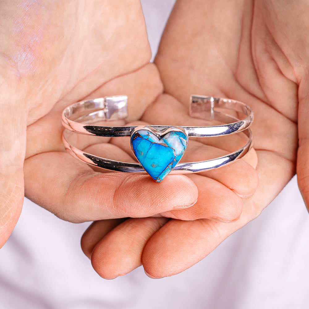 Ice Blue Dahlia Mohave Turquoise Cuff Bracelet Adjustable (.925 Sterling Silver)