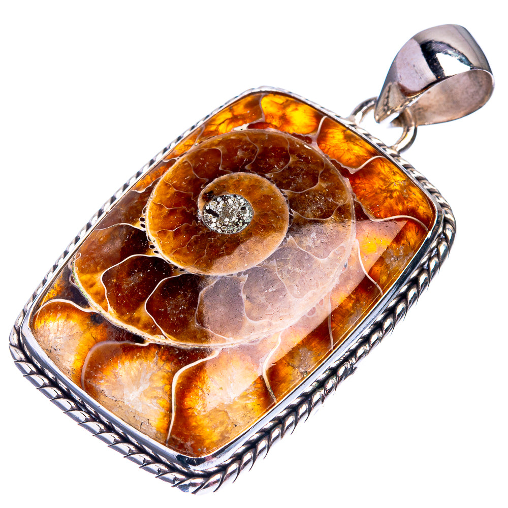 Ammonite Fossil Pendant 1 3/4" (925 Sterling Silver) P38869
