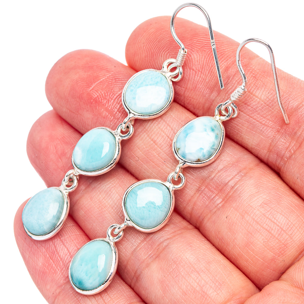 Larimar Earrings 2 1/4" (925 Sterling Silver) E433169