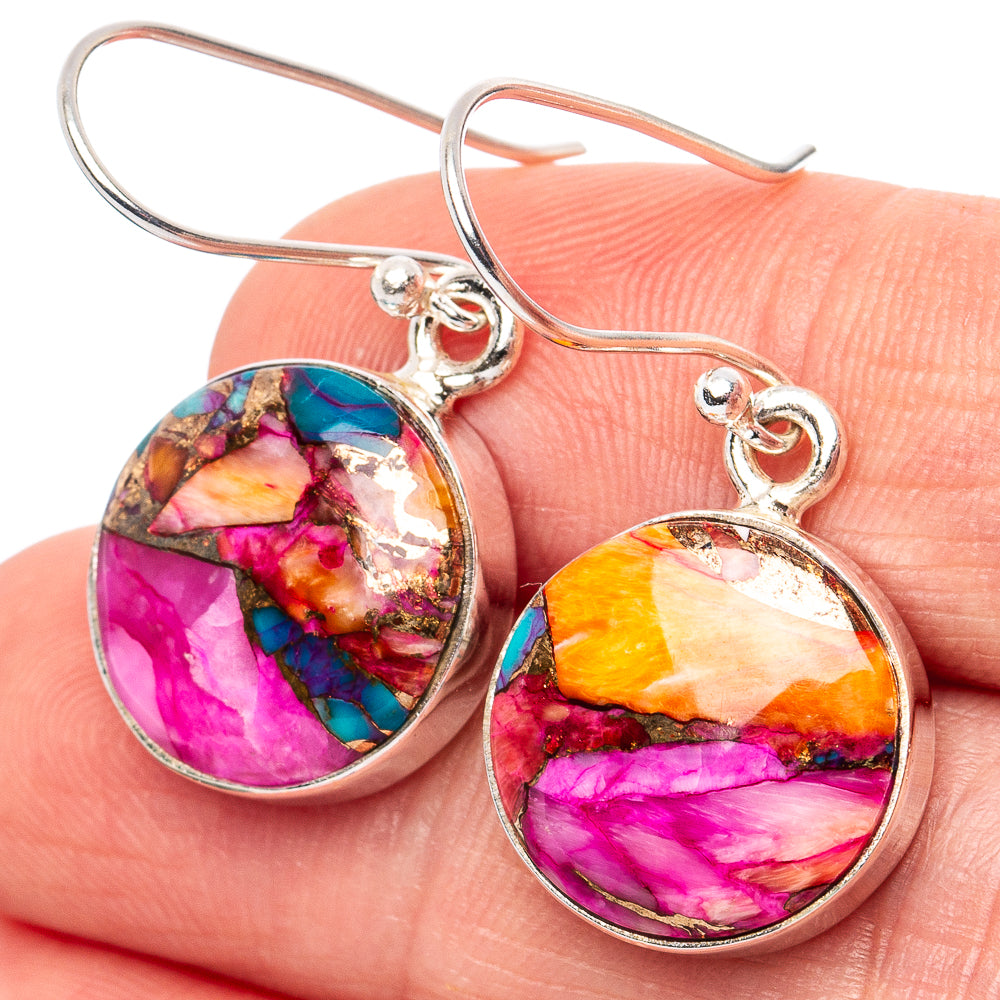 Purple Dahlia Mohave Turquoise Earrings 1 3/8" (.925 Sterling Silver)