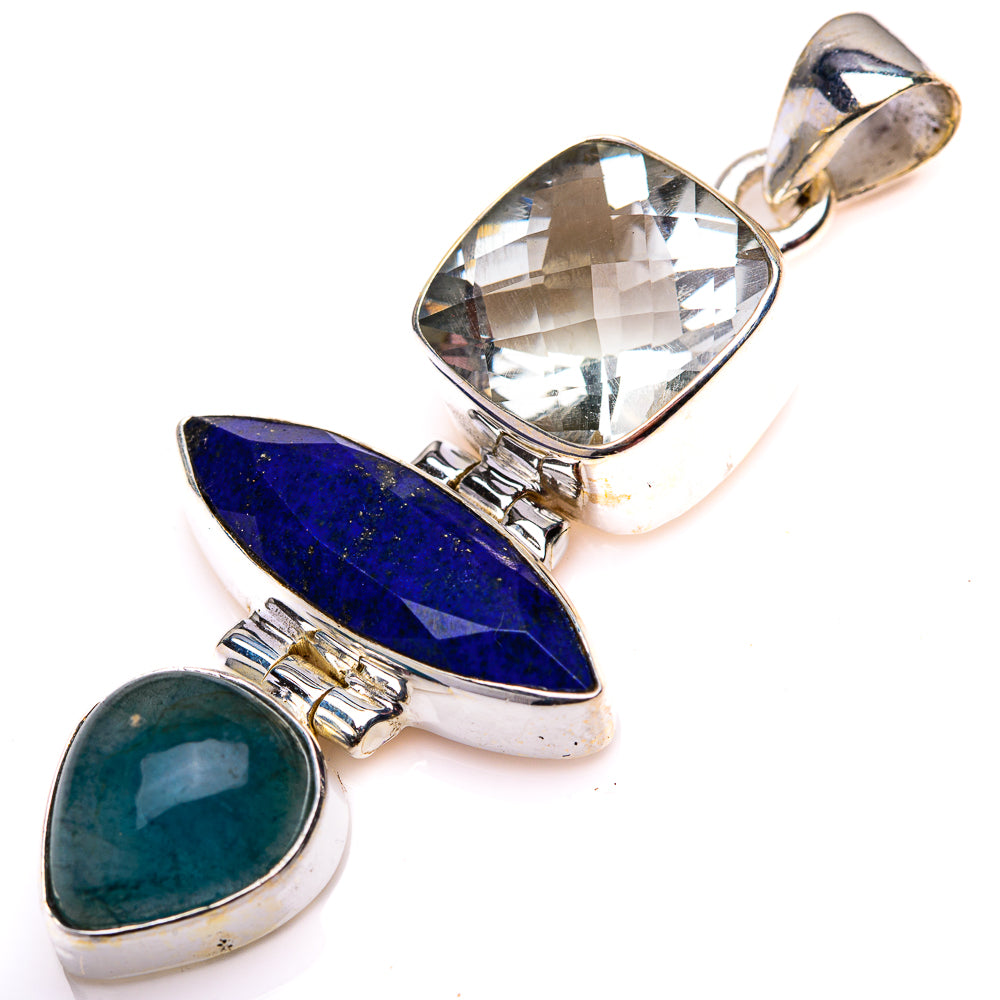 Lapis Lazuli, White Quartz, Blue Fluorite Pendant 2" (925 Sterling Silver) PD38598