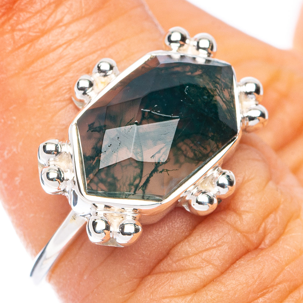 Premium Green Moss Agate Ring Size 6 (925 Sterling Silver) RING7761