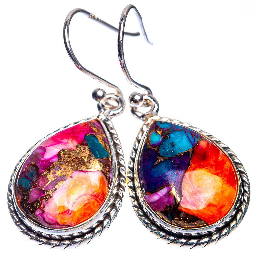 Kingman Pink Dahlia Turquoise Earrings 1 3/8" (925 Sterling Silver) E432725