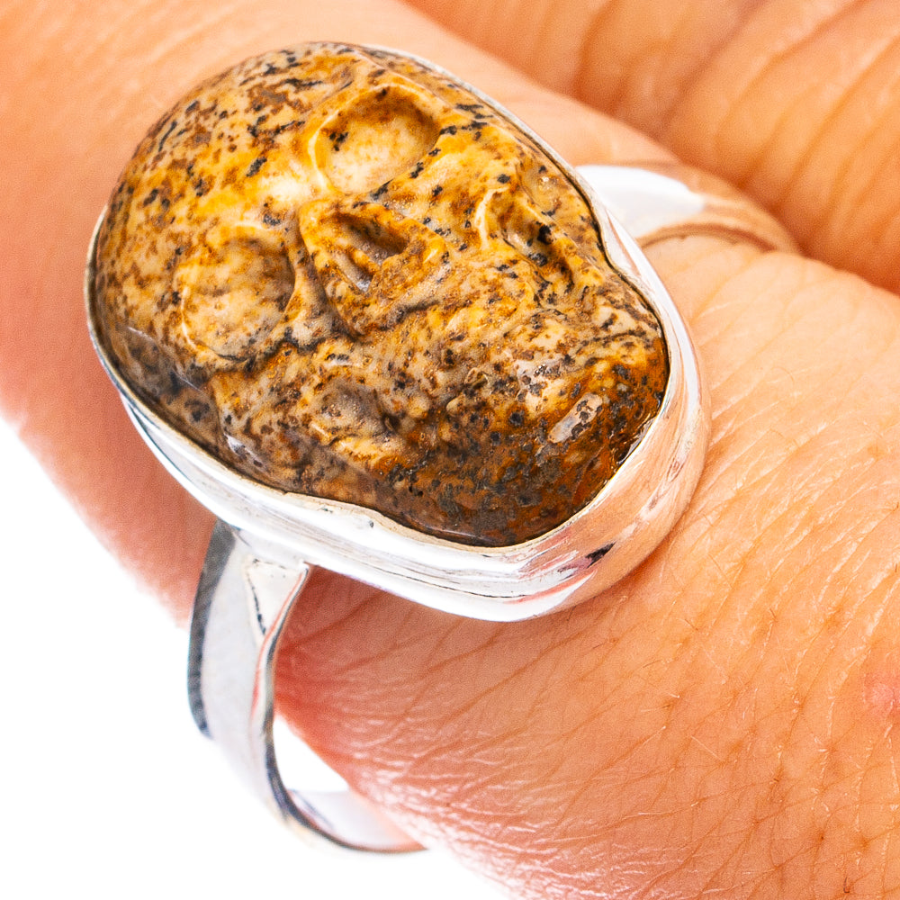 Picture Jasper Skull Ring Size 9.75 (925 Sterling Silver) R8422