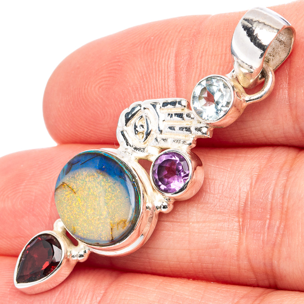 Sterling Opal, Blue Topaz, Amethyst Pendant 1 7/8" (.925 Sterling Silver)