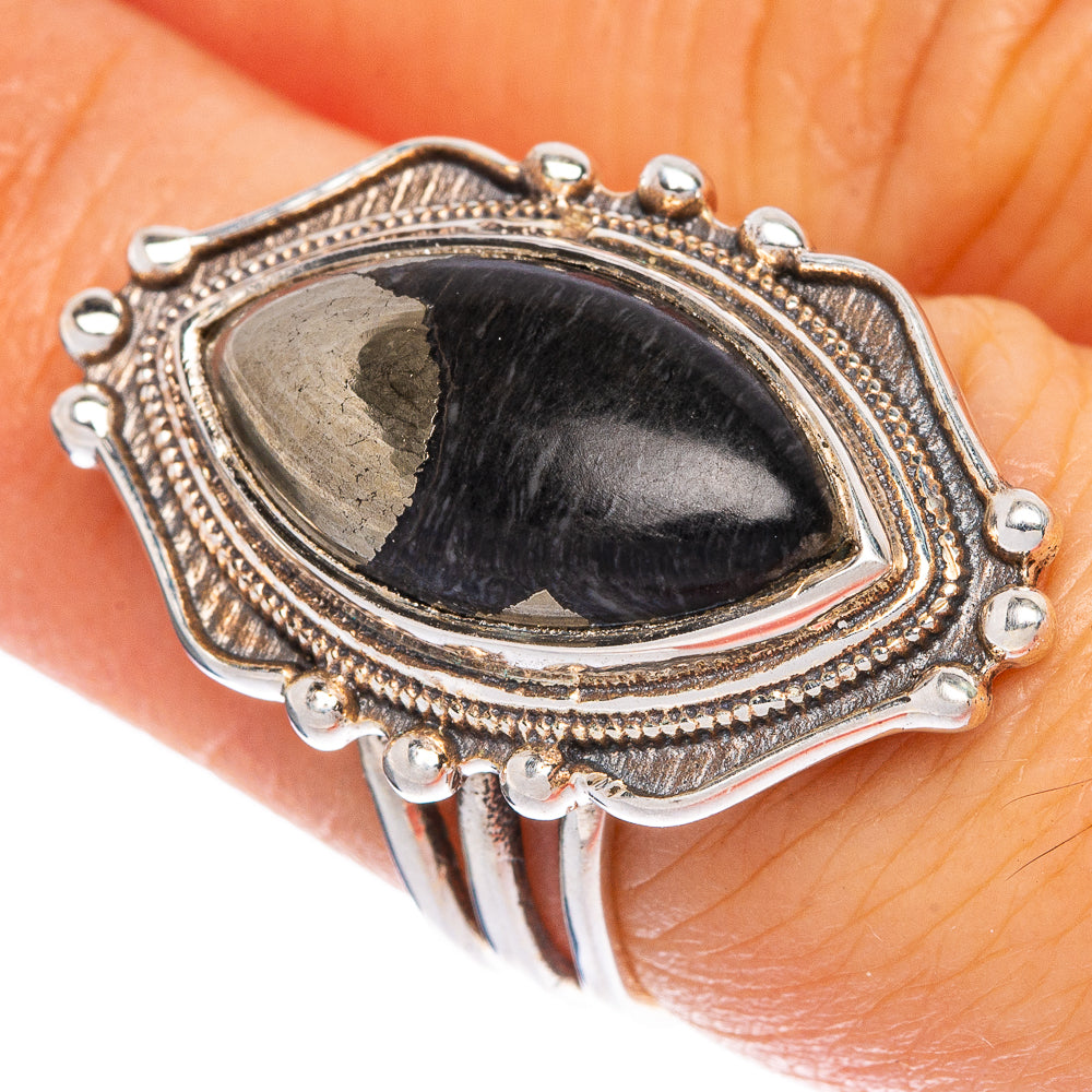 Pyrite In Black Onyx Ring Size 6.5 (925 Sterling Silver) R1313