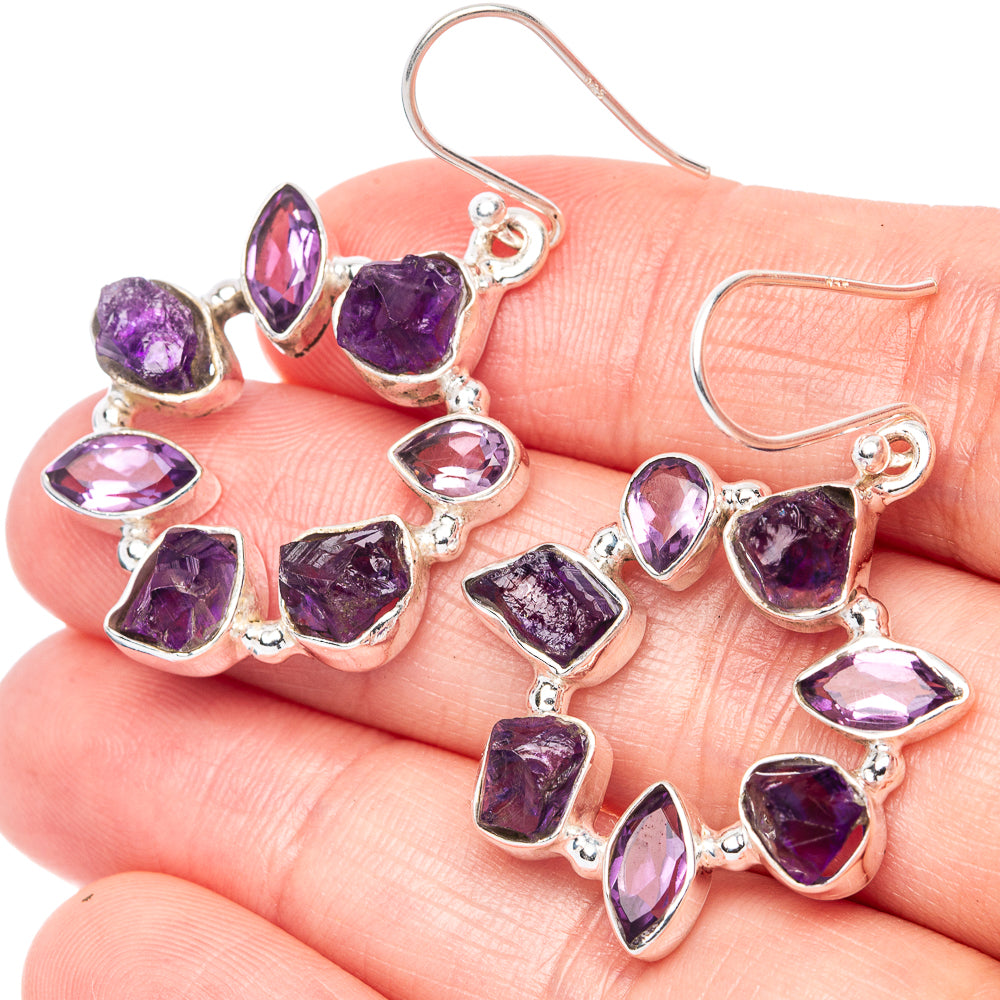 Premium Rough Amethyst Earrings 1 5/8" (925 Sterling Silver) E1298