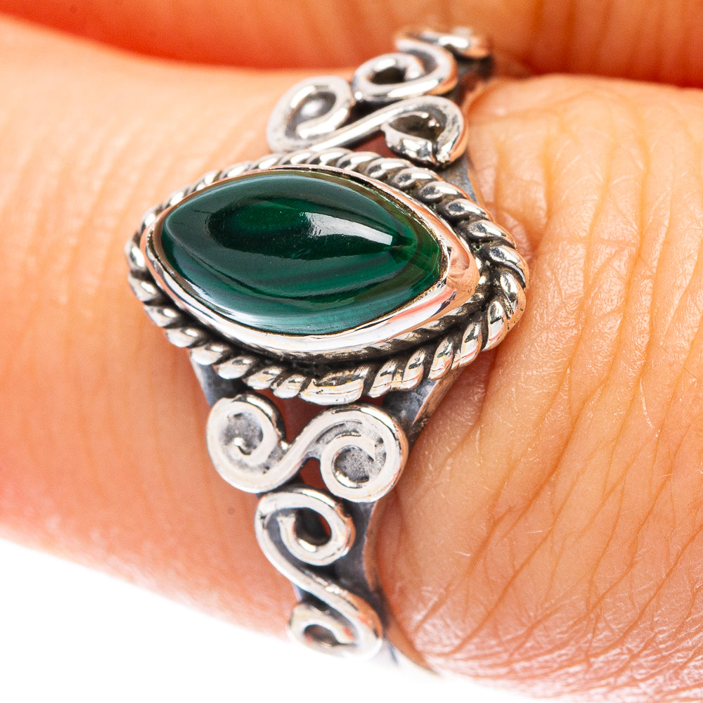 Malachite Dainty Ring Size 6.75 (925 Sterling Silver) R5780