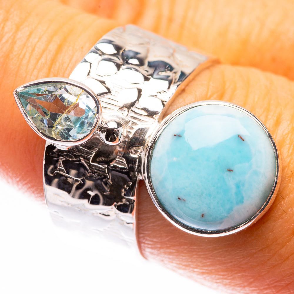 Premium Larimar, Blue Topaz Ring Size 8.25 (925 Sterling Silver) R141897