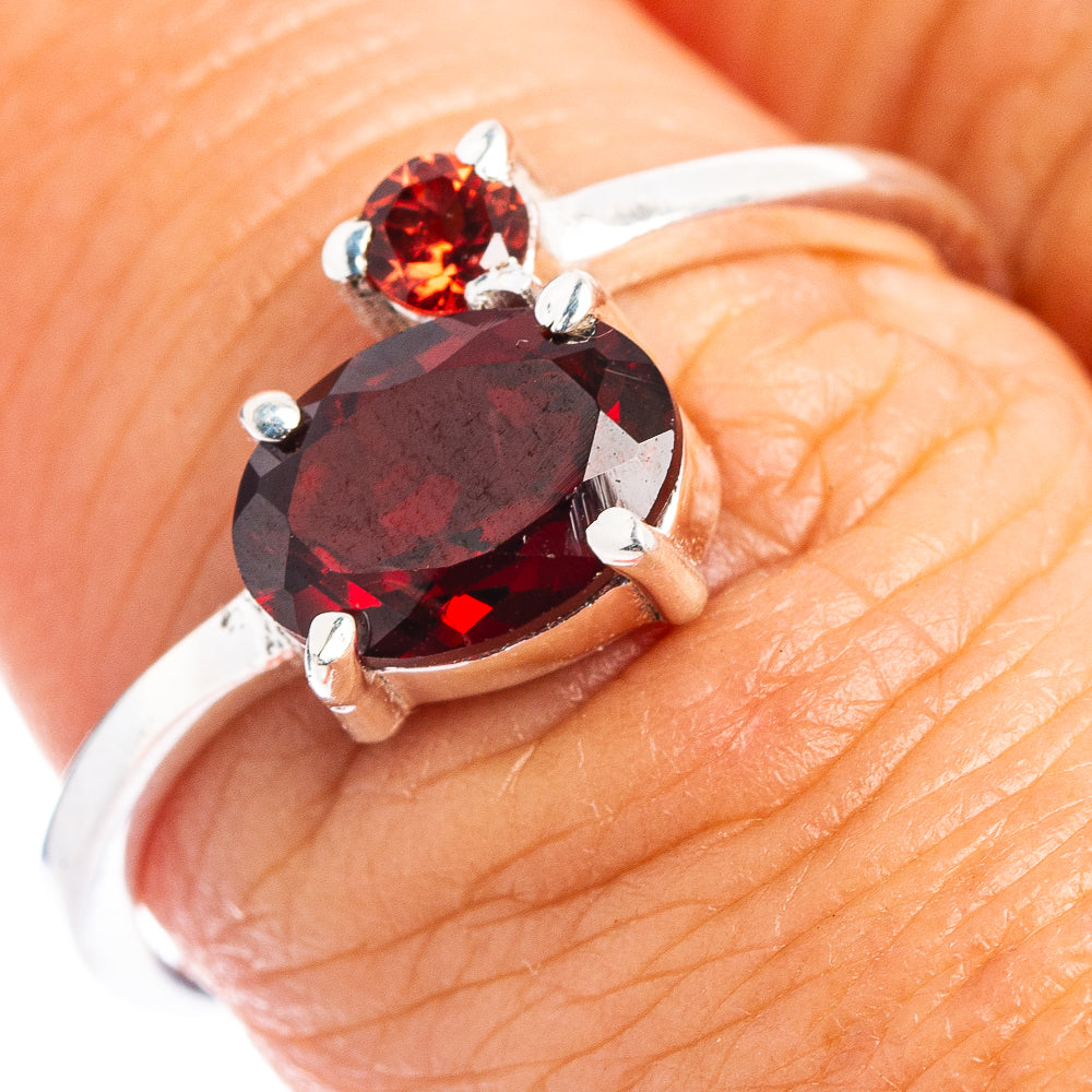 Garnet Dainty Ring Size 7.5 (.925 Sterling Silver)
