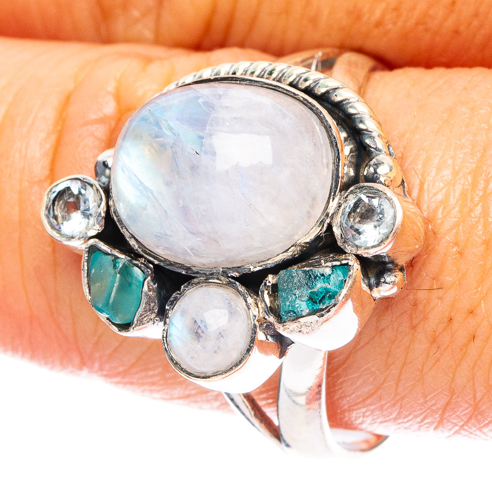 Rainbow Moonstone, Apatite, Blue Topaz, Cultured Pearl 925 Sterling Silver Ring Size 10 (925 Sterling Silver) R6205
