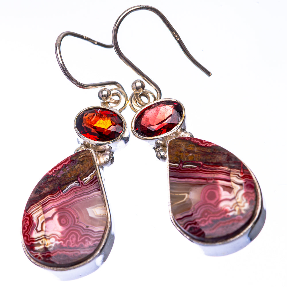 Crazy Lace Agate, Garnet 925 Sterling Silver Earrings 1 5/8" (925 Sterling Silver) EARR432222
