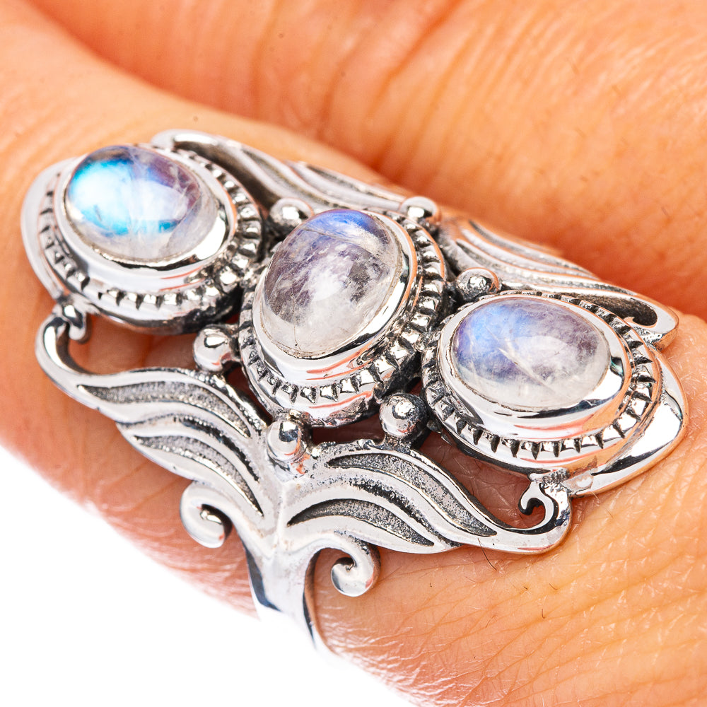 Rainbow Moonstone Ring Size 7.5 (925 Sterling Silver) R3028