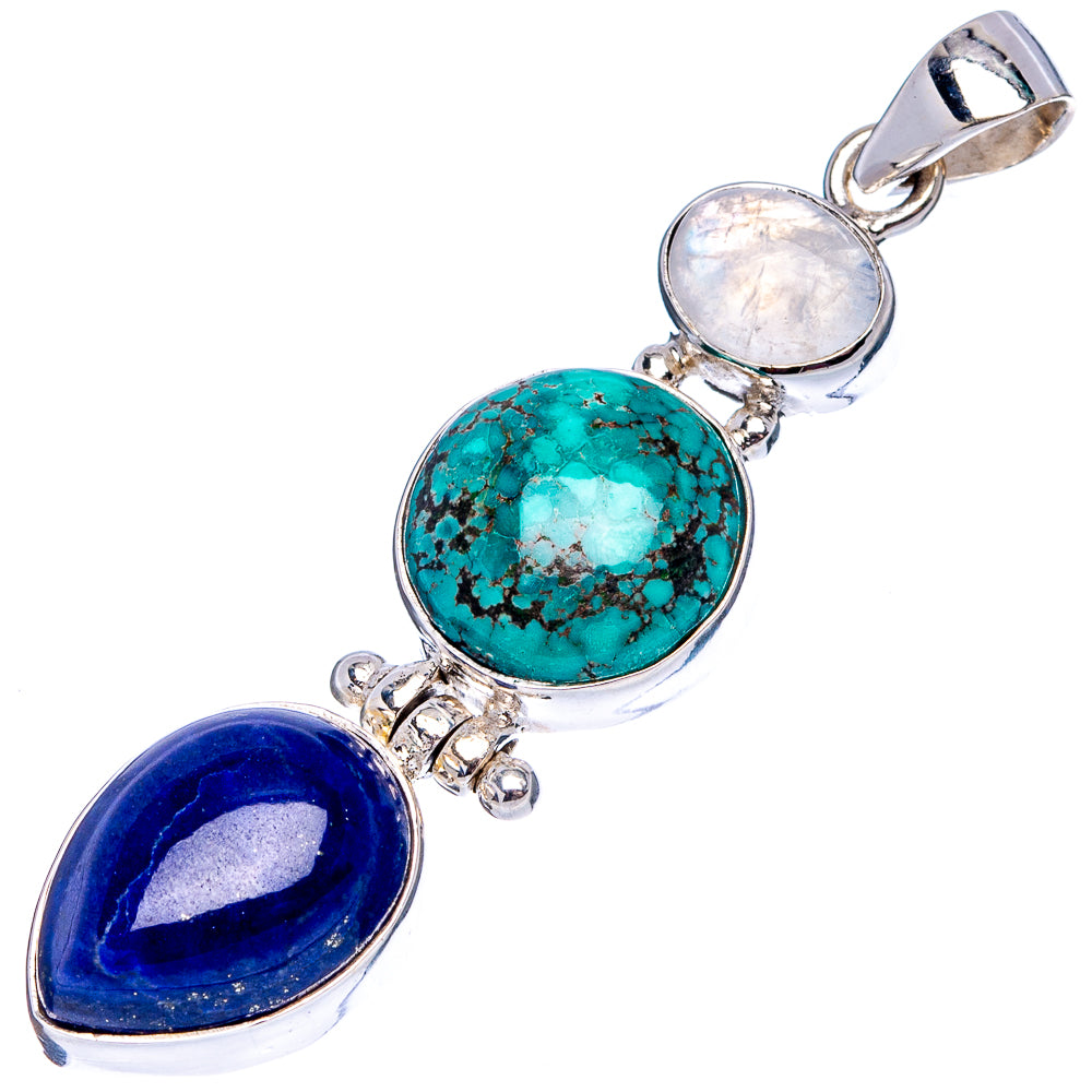 Premium Tibetan Turquoise, Lapis Lazuli Pendant 2 1/8" (.925 Sterling Silver)