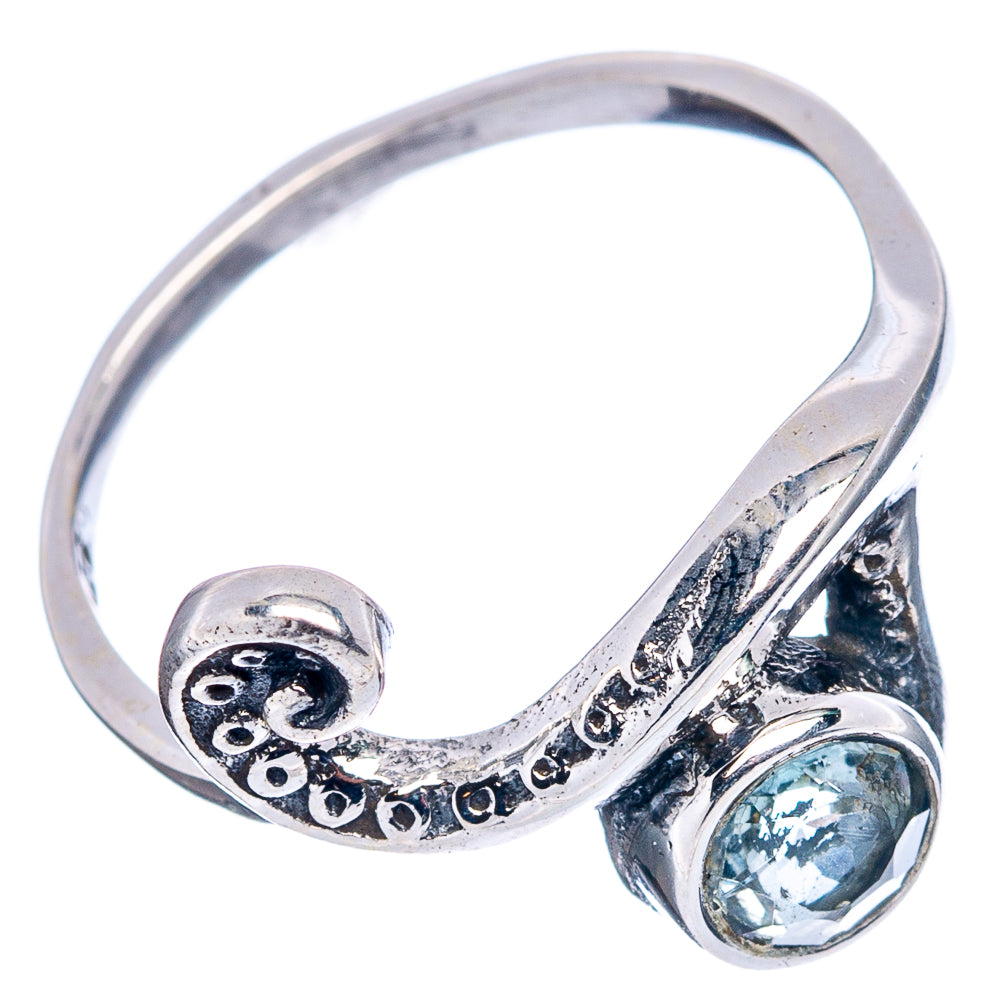Blue Topaz Wave Dainty Ring Size 6.5 (.925 Sterling Silver)