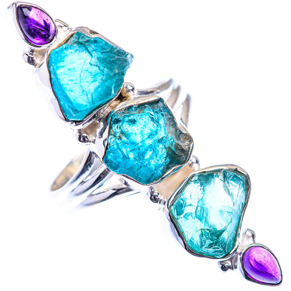 Large Raw Blue Fluorite, Amethyst 925 Sterling Silver Ring Size 10 (925 Sterling Silver) RING140409