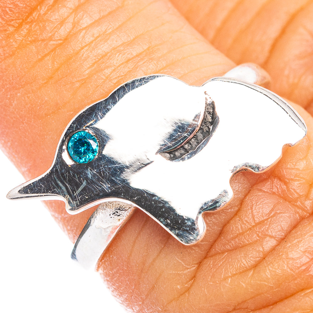 Blue Cubic Zirconia Elephant Dainty Ring Size 6 (.925 Sterling Silver)
