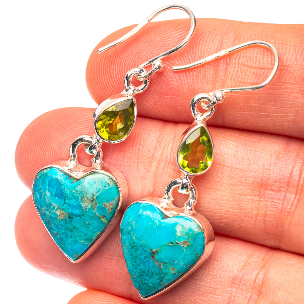 Chrysocolla, Peridot Earrings 1 5/8" (925 Sterling Silver) E432251