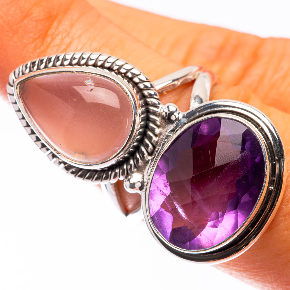 Large Amethyst, Rose Quartz Ring Size 6.5 (925 Sterling Silver) R141243