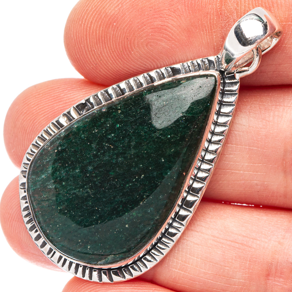 Green Aventurine 925 Sterling Silver Pendant 1 7/8" (925 Sterling Silver) P43634