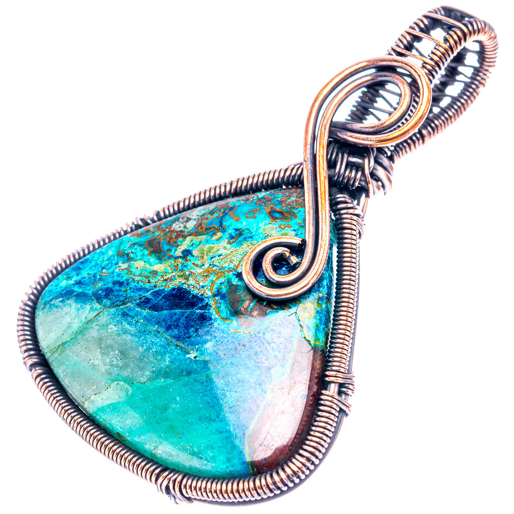 Shattuckite Wire Wrap Pendant 2 1/4" (Oxidized Copper)