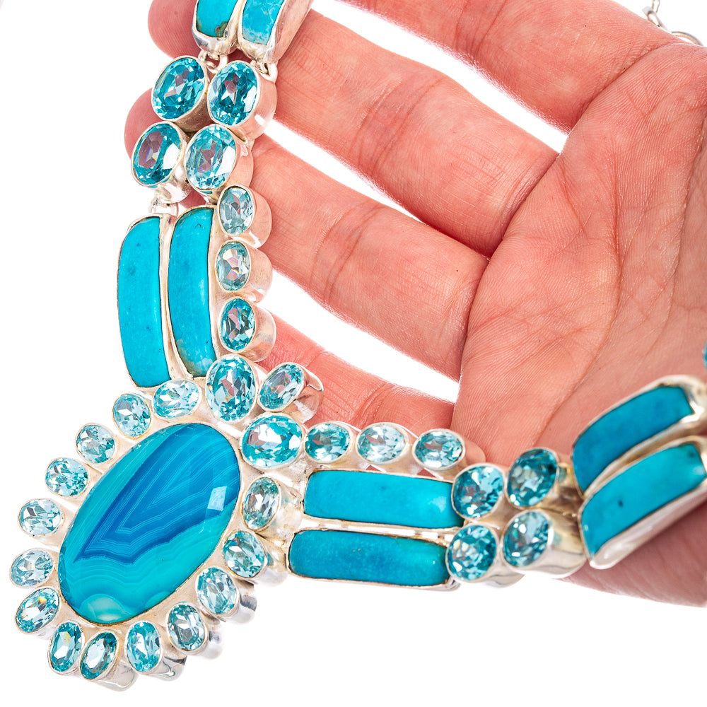 Blue Botswana Agate, Blue Topaz Necklace 16" (925 Sterling Silver) N90093