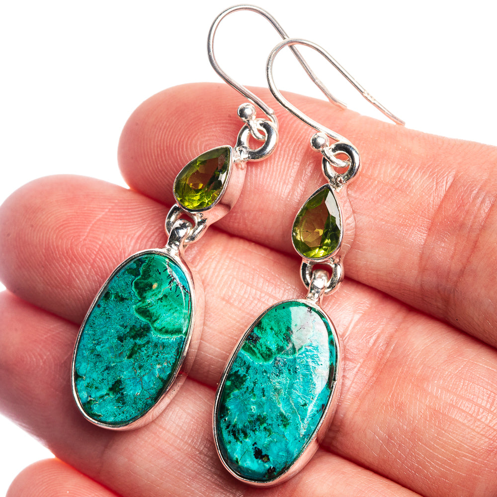 Chrysocolla, Peridot Earrings 1 7/8" (925 Sterling Silver) E432987