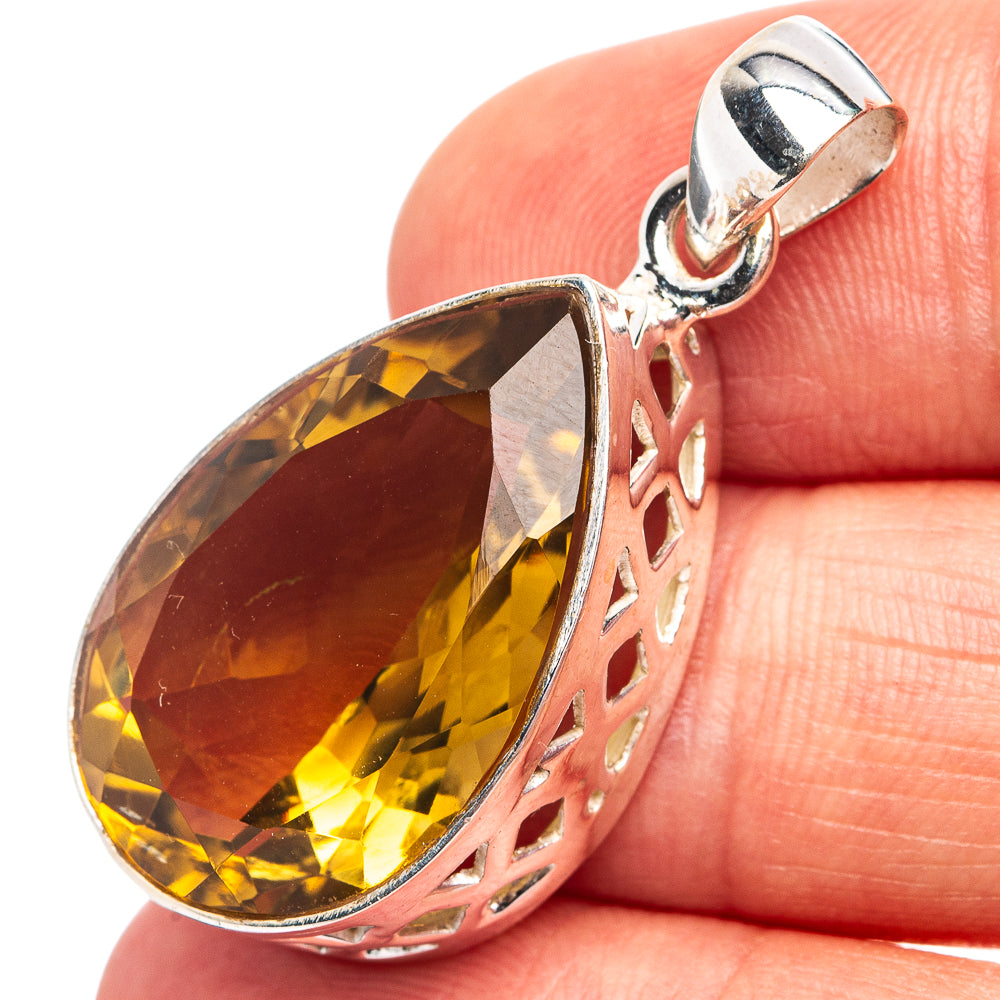 Premium Faceted Citrine Pendant 1 3/8" (.925 Sterling Silver)