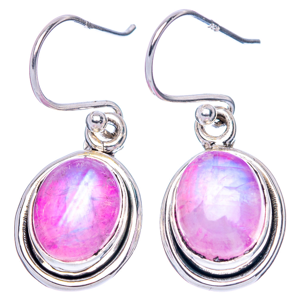 Pink Moonstone Earrings 1 1/8" (925 Sterling Silver) E1366