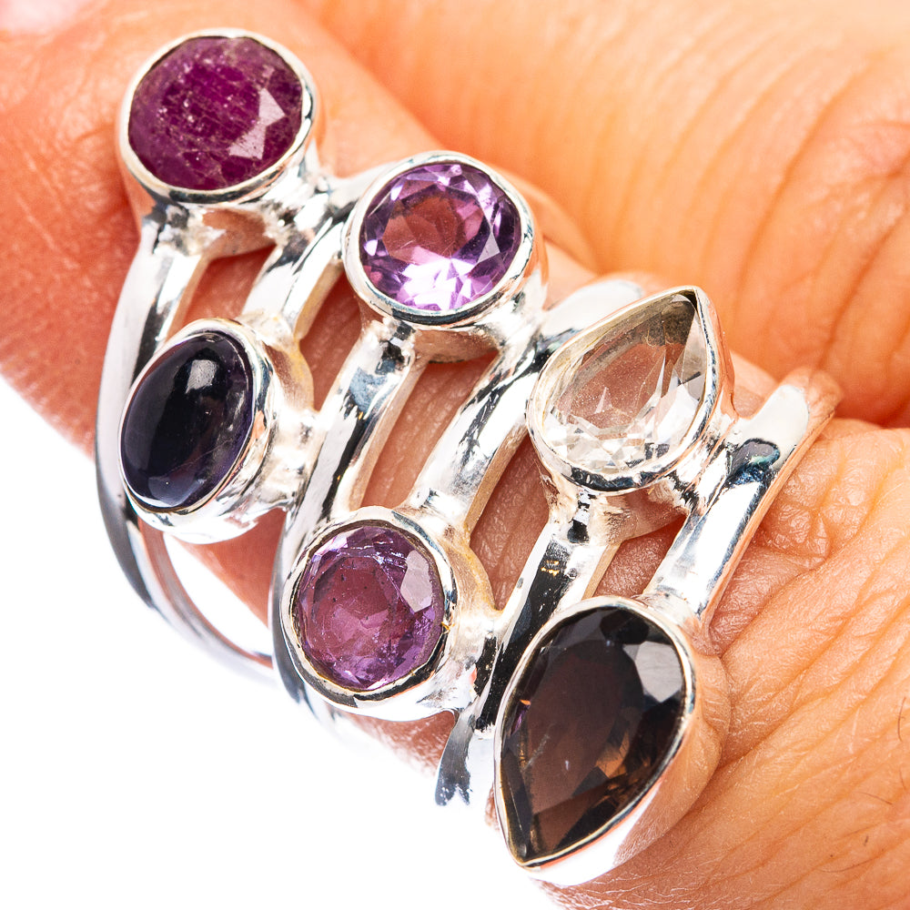 Large Ruby, Tanzanite, Amethyst, White Quartz, Smoky Quartz Ring Size 5.5 (925 Sterling Silver) R143220