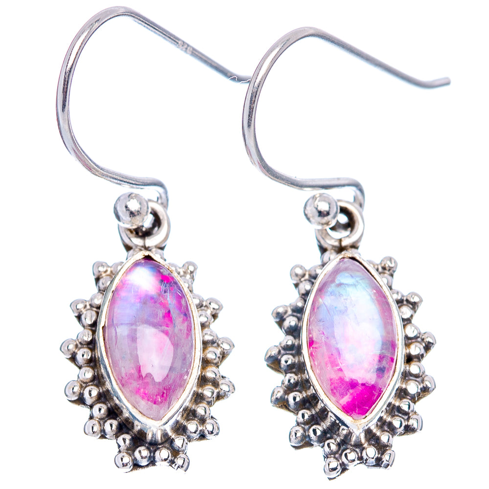 Pink Moonstone Earrings 1 1/8" (.925 Sterling Silver)