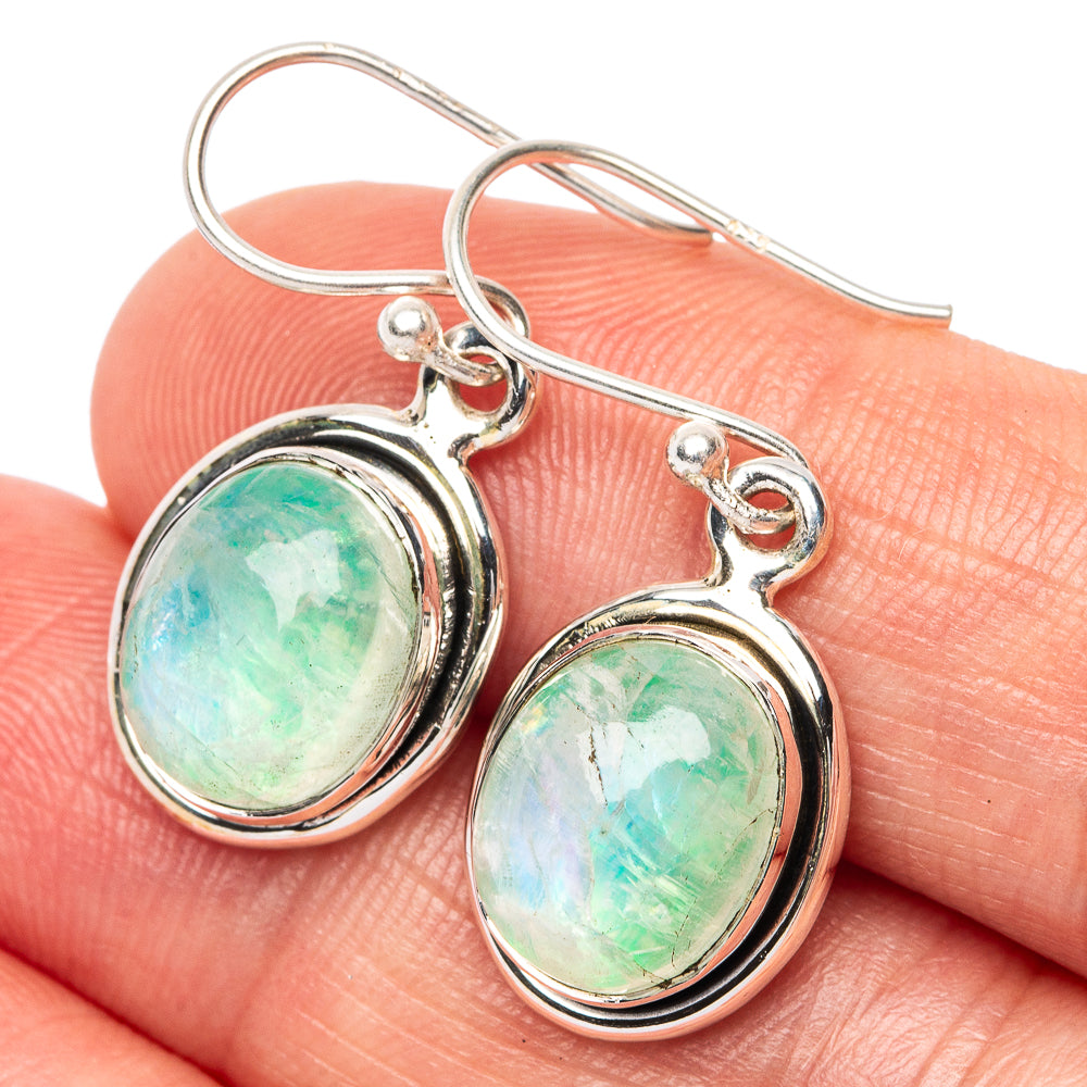 Green Moonstone Earrings 1 1/8" (925 Sterling Silver) E2558