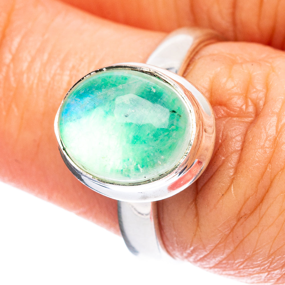 Green Moonstone Ring Size 7 (925 Sterling Silver) R3673