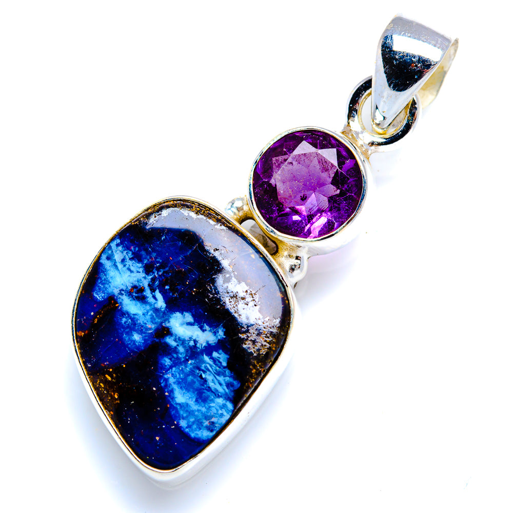 Boulder Opal, Amethyst 925 Sterling Silver Pendant 1 1/2" (925 Sterling Silver) PD38298