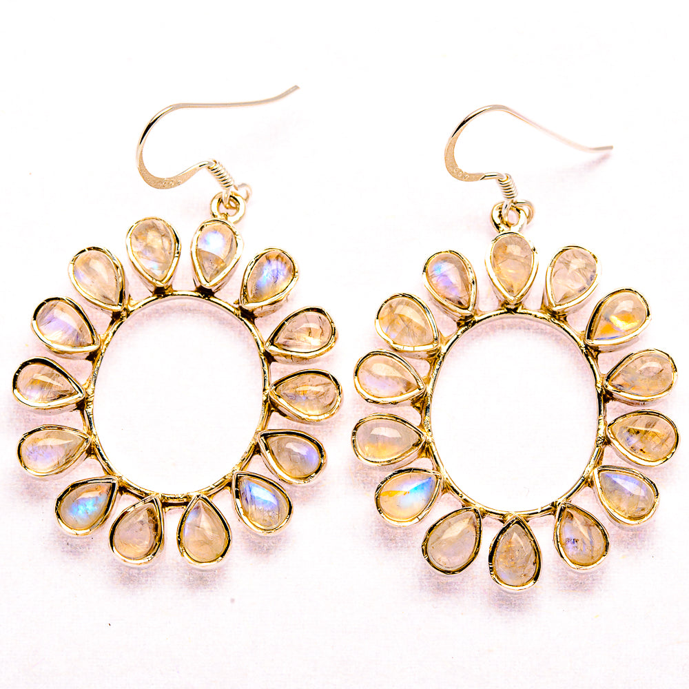 Signature Rainbow Moonstone 925 Sterling Silver Earrings 2" (925 Sterling Silver) EARR431961